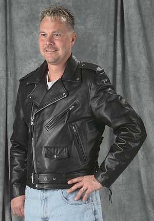 Mens Basic Leather BikerJacket with Sidelace