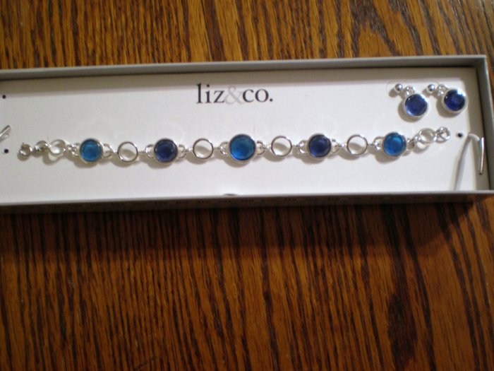 Liz & Co blue bracelet earrings set jewelry NEW NIB