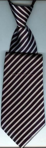 Boys Necktie No-Tie Zipper Neck Tie Navy Blue & White Stripes #ZTB229