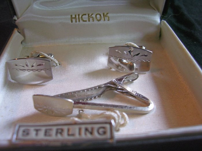 SALE** Vintage Hickok Sterling Cufflinks and Tie Clip in Original Box