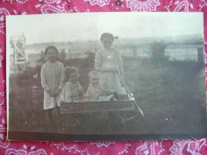 SALE** Vintage Photographic Postcard- 4 girls and a wagon