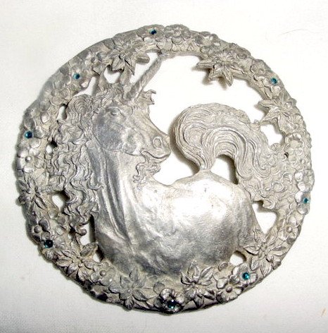 Rawcliffe Pewter Unicorn Green Crystal Mystical Fantasy