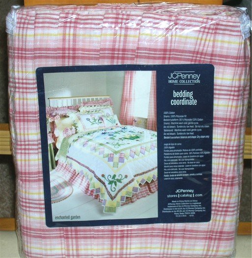NEW . Enchanted Garden Pink Plaid King Size Bedskirt