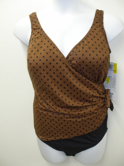 NEW LONGITUDE MOCHA/BLACK SURPLICE SWIMSUIT 24W 3X NWT