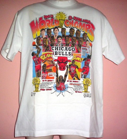 VintageChicago Bulls tee shirt cartoon style 1993 NBA champs Large L