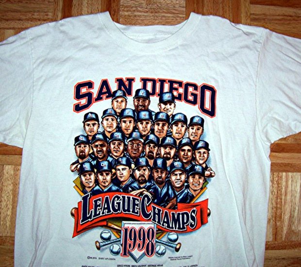Vintage Padres Baseball tee shirt. 1998 League Champs. Team portraits Large and XL