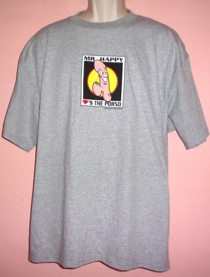Mister Happy adult tee shirt MR. HAPPY LOVES THE PORNO COTTON ADULT TEE XL