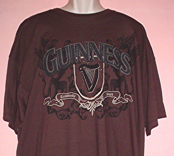 NEW beer tee shirt Guinness brown with sewed patch. Cotton. 3XL NWT