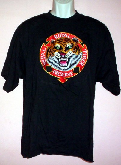 Embroidered tee shirt NEPAL ROYAL TIGER PRESERVE Size Large L