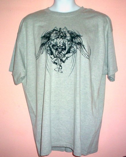 Tattoo tee shirt READ EM N WEEP 2XL Tall Winged skull dagger four aces poker Goth