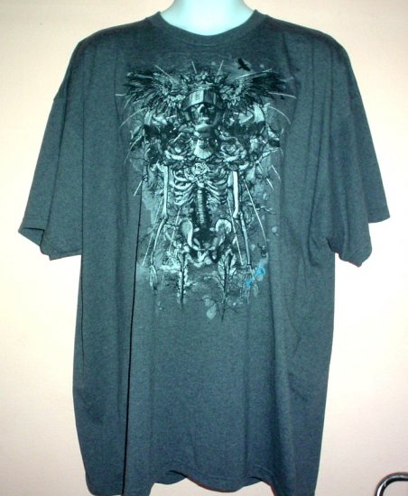 Tattoo tee shirt Skeleton knight helmet roses key Goth 4XL Tall