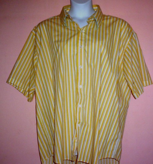 Mans shirt Celebrity wrinkle free short sleeve striped 55% cotton 45% polyester Size 3XL