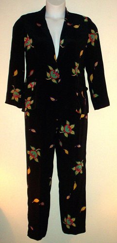 Vintage silk pants suit Private Island Exclusive for Saks Fifth Avenue Persimmon print Size 8