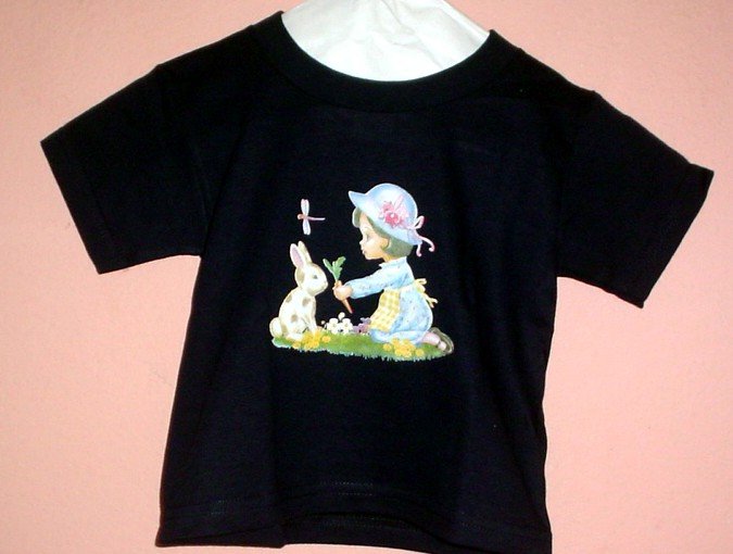 Toddlers tee shirt 2T GIRL AND BUNNY RABBIT Black cotton Top quality