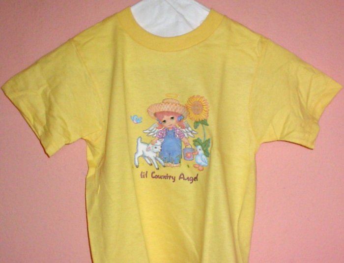 Girls tee shirt LIL COUNTRY ANGEL Size 2 - 4 Yellow cotton Top quality
