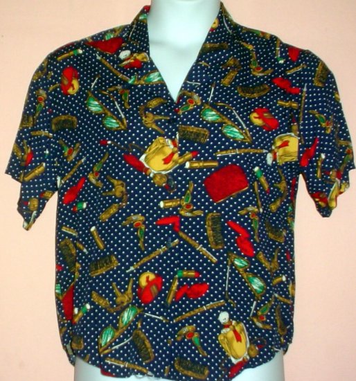 Womans shirt Rayon. Dark blue with purse contents motif. Pendleton Sopisticates Size 10
