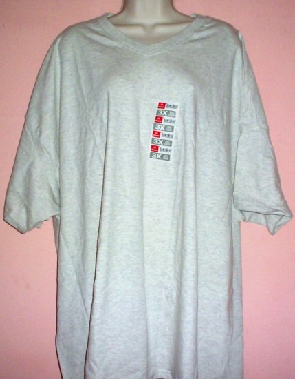 Hanes V neck tee shirt oatmeal gray cotton 3X