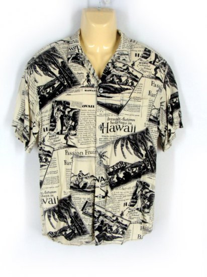 Men's Jams World Black White Hawaiian Print Shirt L