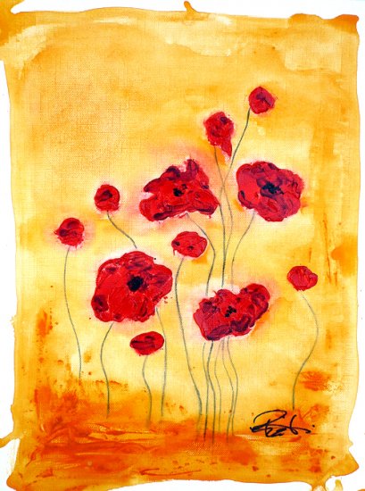 PIZZUTI Original Signed Painting "Eleven Red Poppies"