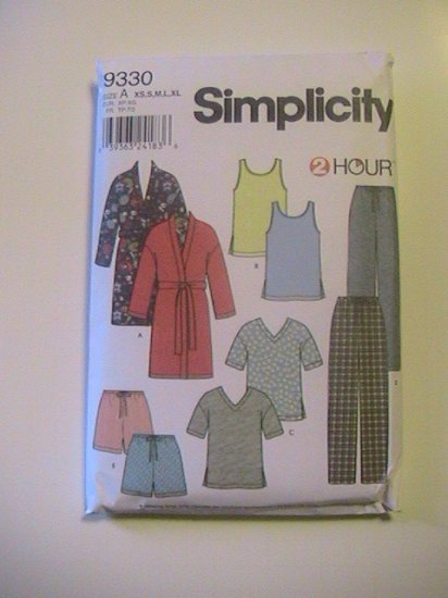 Simplicity Pattern 9330 2 hour Misses, Mens,Teens Sleepwear