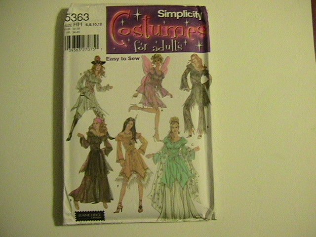 Simplicity Costume Pattern, #5363, Size HH, Misses,6,8,10,12,Easy to Sew,Fairy,Pirate etc.