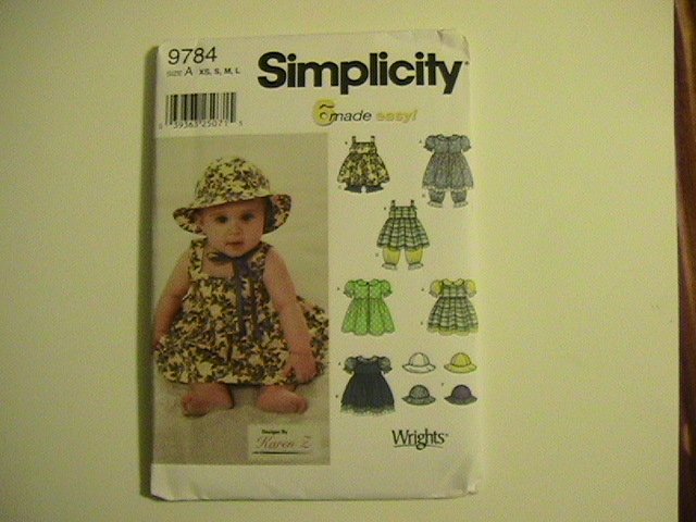 Simplicity 6 made Easy Pattern #9784,Baby Girl Dress and Hats,size A,7 pounds to 21 pounds