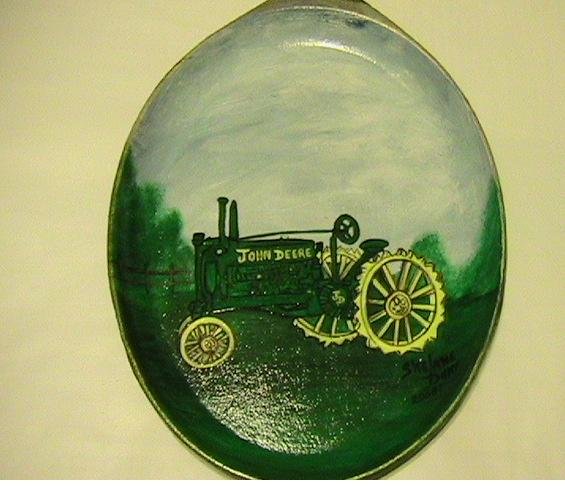 Old John Deere Tractor with Iron Wheels on a Handpainted Cast Iron Skillet