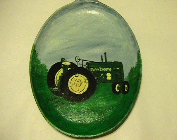 John Deere Tractor on a Handpainted Cast Iron Skillet