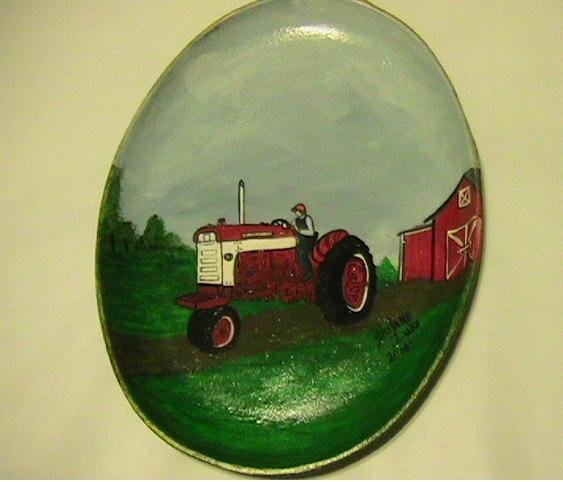 International Tractor with Farmer on a Handpainted Cast Iron Skillet