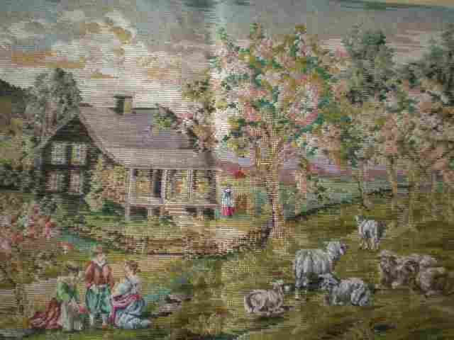 Trammed/Tramme Pastoral Scene The Shepherd's Cottage Canvas + Yarn