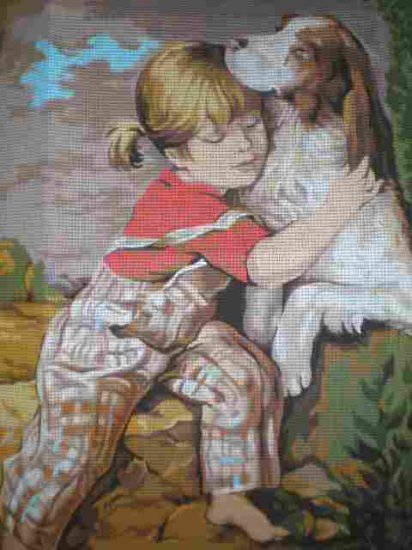 Royal Paris' Amities Enfantines - Little Girl with her Dog Needlepoint/Tapestry/Cross Stitch Kit