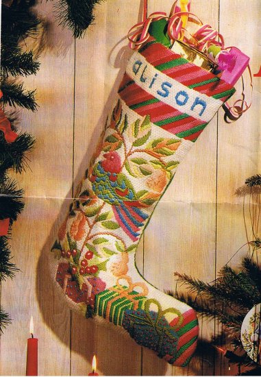 Glorafilia Christmas Stocking with partridge in a pear tree Needlepoint / Embroidery Kit