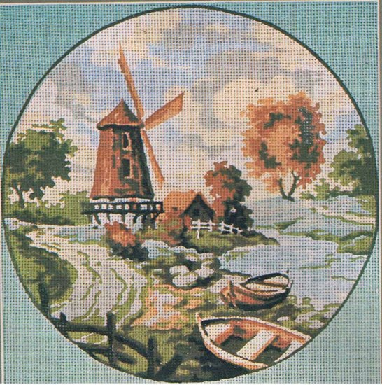 Twilley's of Stamford Needlecraft "Autumn" Fall Scene: Mill, boat and river Needlepoint/Tapestry Kit