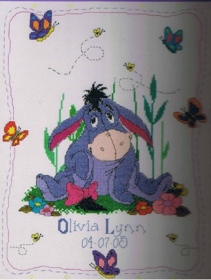 Janlynn Disney Eeyore& Butterfiles Birth Announcement Counted Cross Stitch Kit