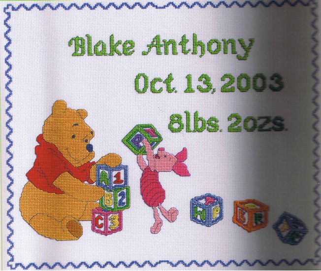 Janlynn Disney Pooh's Block Party Birth Announcement Counted Cross Stitch