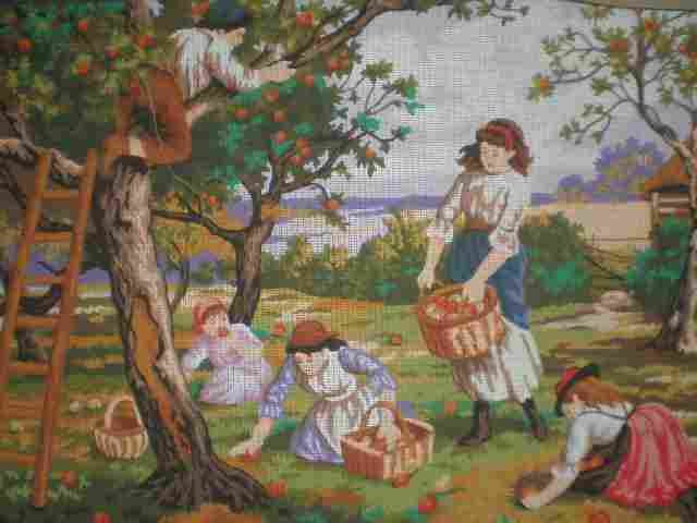 Collection D'Art Apple Pickers and Children Playing by M.B.Foster Tapestry/Needlepoint