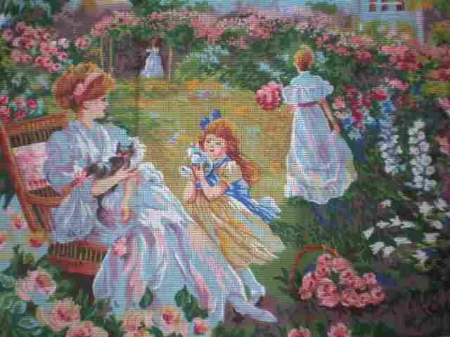 Collection D'Art Victorian Garden with Playful Kittens Tapestry/Needlepoint Canvas