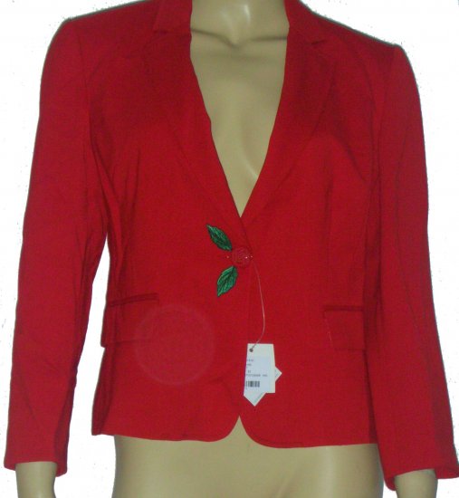 $349 NEW Moschino Cherry Red Flower Button Blazer Jacket size 8 M Medium