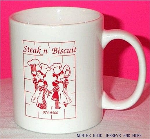 STEAK N BISCUIT MUG white red Moulton AL coffee cup