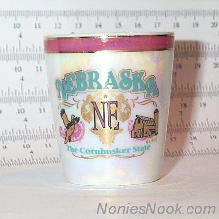 Carnival Glass NEBRASKA Shotglass Cornhusker State Lipco with Gold Foil
