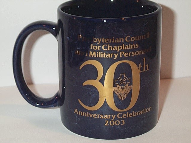 Presbyterian Church Council Chaplains Military Personnel 30th Anniversary MUG blue marble gold foil