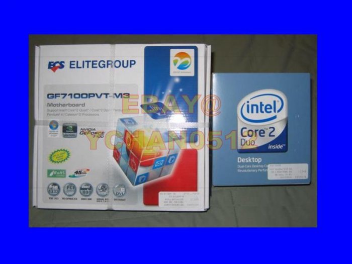 NEW Intel Core 2 DUO E4500 + ECS GF7100PVT-M3 Motherboard + Video + DVI output combo