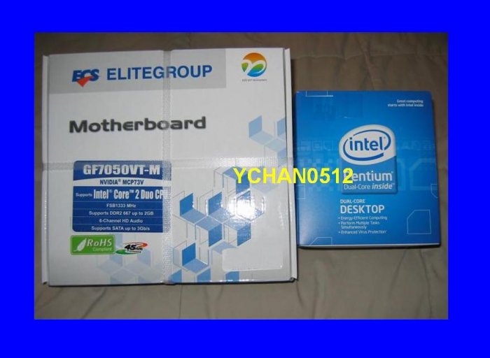 NEW BOX Intel Pentium Dual Core E2200 2.2 Ghz + ECS GF7050VT-M Motherboard Combo LGA 775 1333 FSB