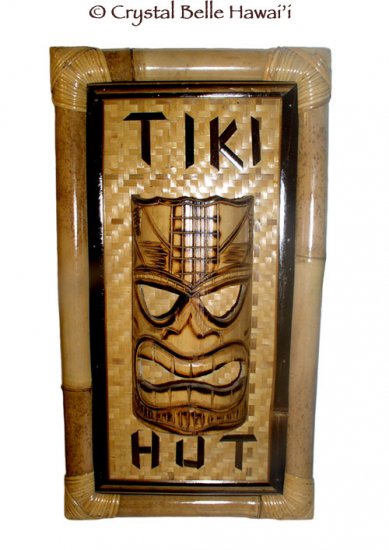 Hawaiian Ku Mask 3D Tiki Hut Bar Bamboo Sign/Wood Sign