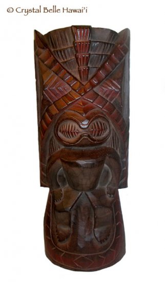 Hawaiian God Kanaloa Carved Tiki Wood Statue Large 20"