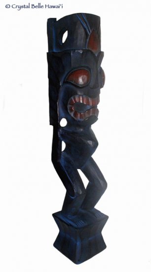 Hawaiian God Lono Tiki Carved Wood Statue/Figurine 24" - Midnight Blue