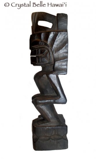Hawaiian God Lono Tiki Carved Wood Statue/Figurine 13" - Natural