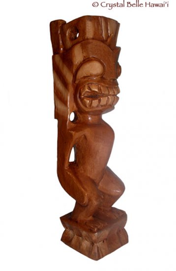 Hawaiian God Lono Tiki Carved Wood Statue/Figurine 12" - Brown