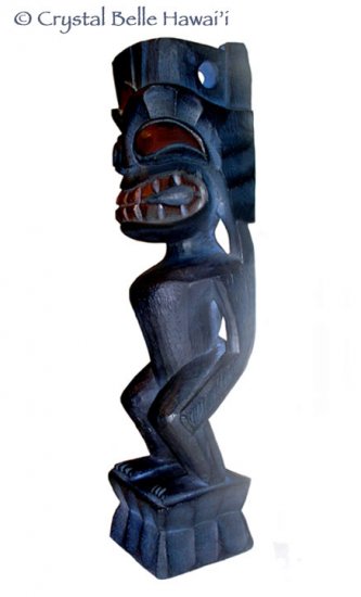 Hawaiian God Lono Tiki Carved Wood Statue/Figurine 12" - Midnight Blue
