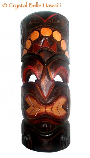 Hawaiian God of Strengh Ku Carved/Painted Wood Tiki Mask 20"